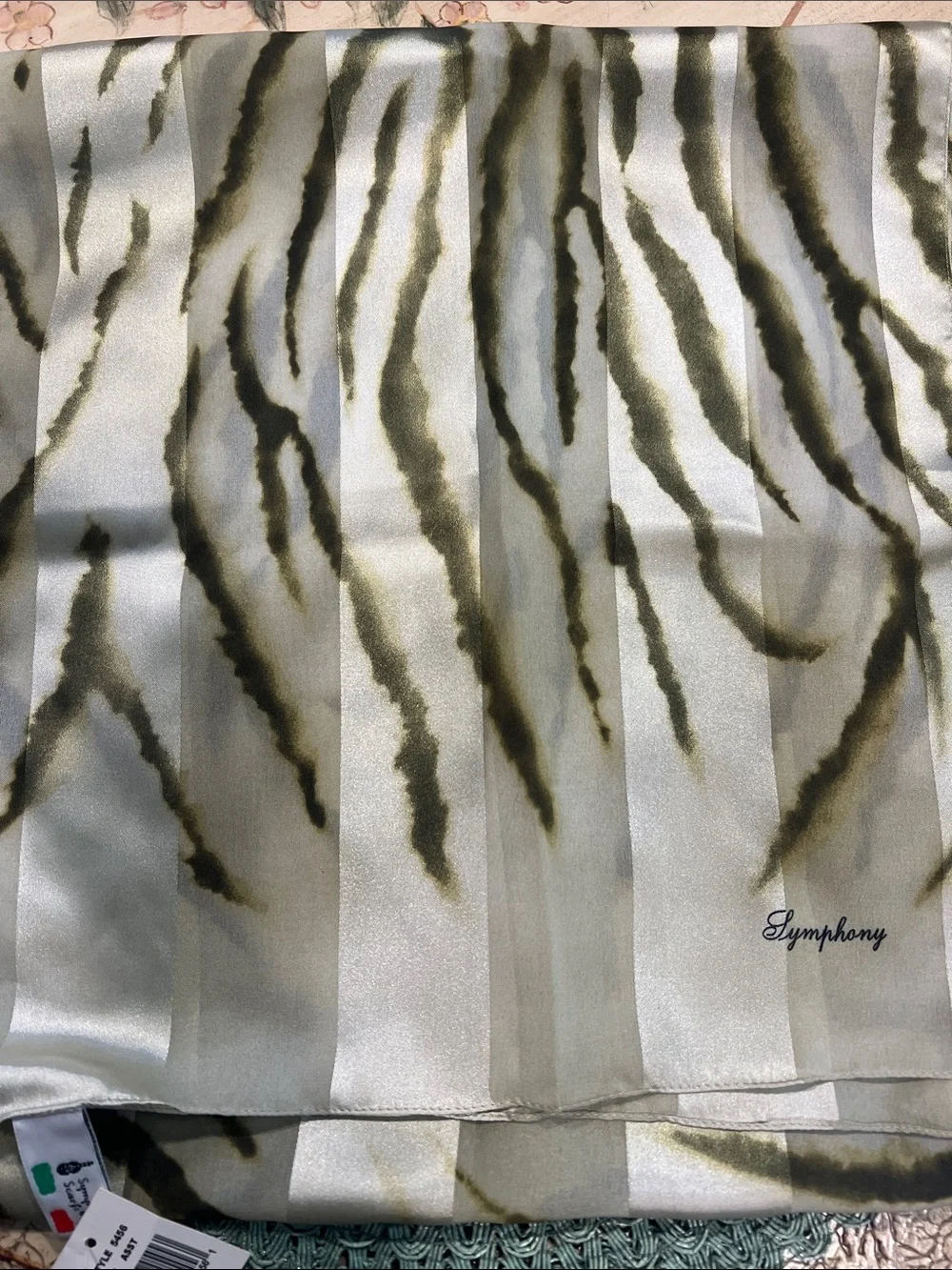 NWT Symphony Sage Stripe scarf.